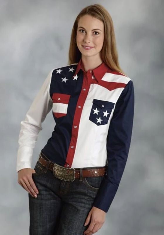 Roper Ladies Americana Colorblock LS Snap Shirt