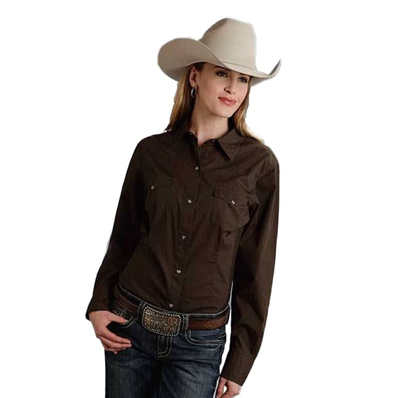 Roper Ladies Poplin LS Variegated Snap Shirt