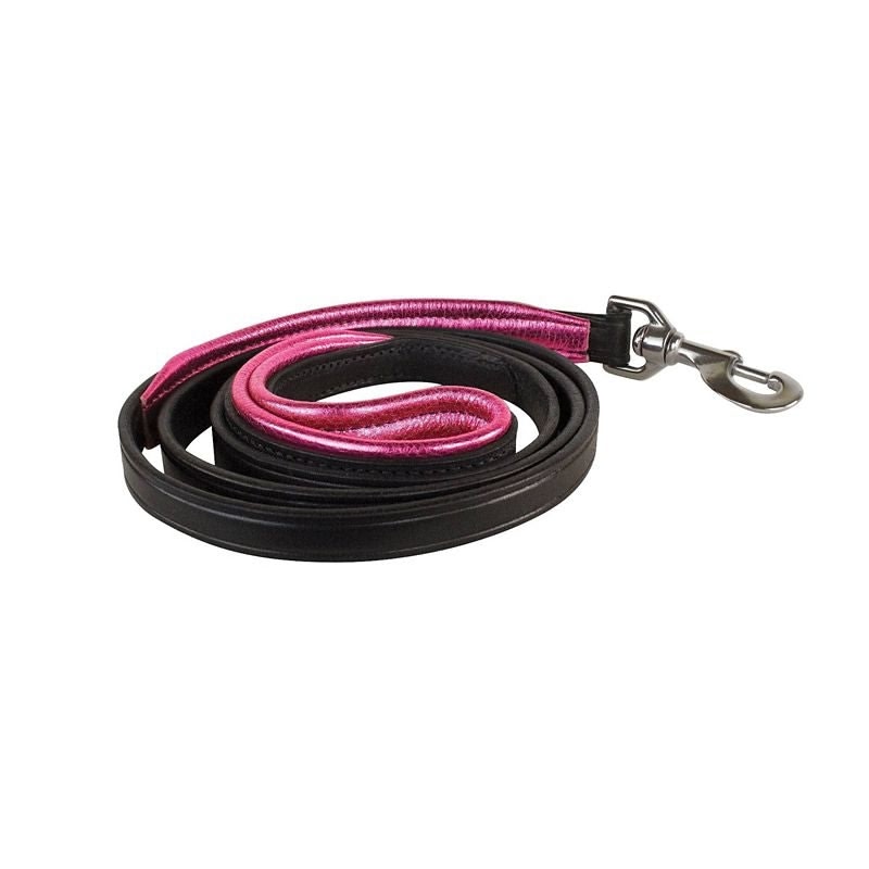 Perris Metallic Padded Leather Dog Leash 5ft Bk/Pi