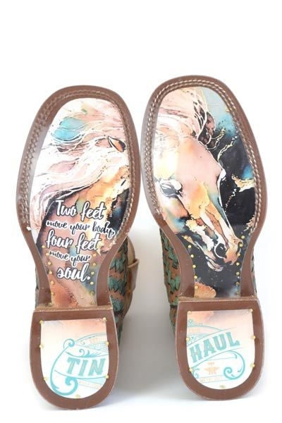 Tin Haul Ladies Horse Sole Sq Toe Boots