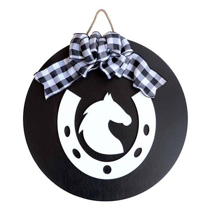 Kelley Horse Head Door Hanger Black/White 15In