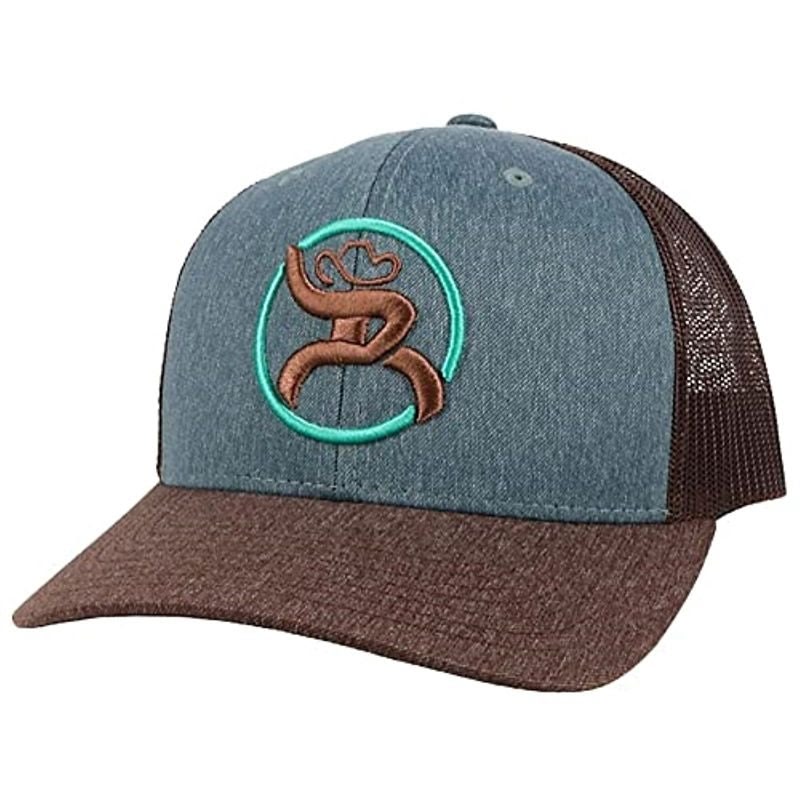 Hooey Strap 6 Panel Trucker Hat With Logo Blue/Brown