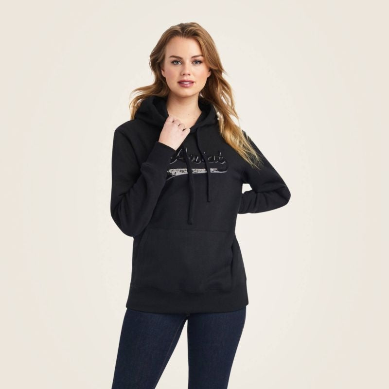Ariat Ladies Real Sequin Logo Hoodie Black X Small