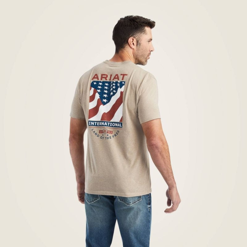 Ariat Mens Flag Flow T Shirt Oatmeal Heather Large