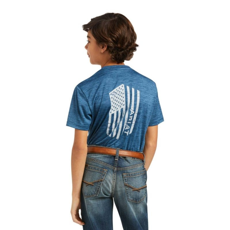 Ariat Kids Charger Vertical Flag T Shirt Skyfall S