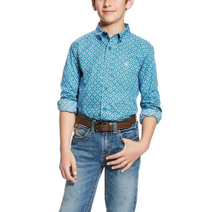 Ariat Kids Fayd Long Sleeve Print Azure Thistle Lg