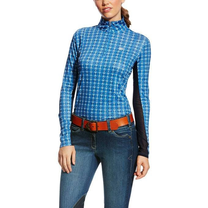 Ariat Ladies Sunstopper 1/4 Zip Blue Bit Print XS