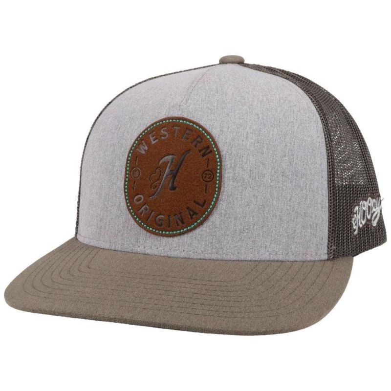Hooey Spur 5 Panel Trucker Hat Leather Patch Grey