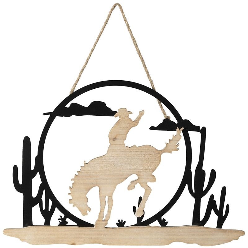 Gift Corral Bronc Rider with Cactus Wall Dcor