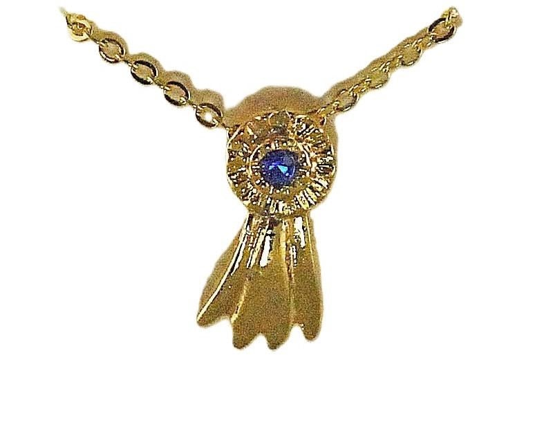 Finishing Touch Blue Ribbon Pendant Gold Finish