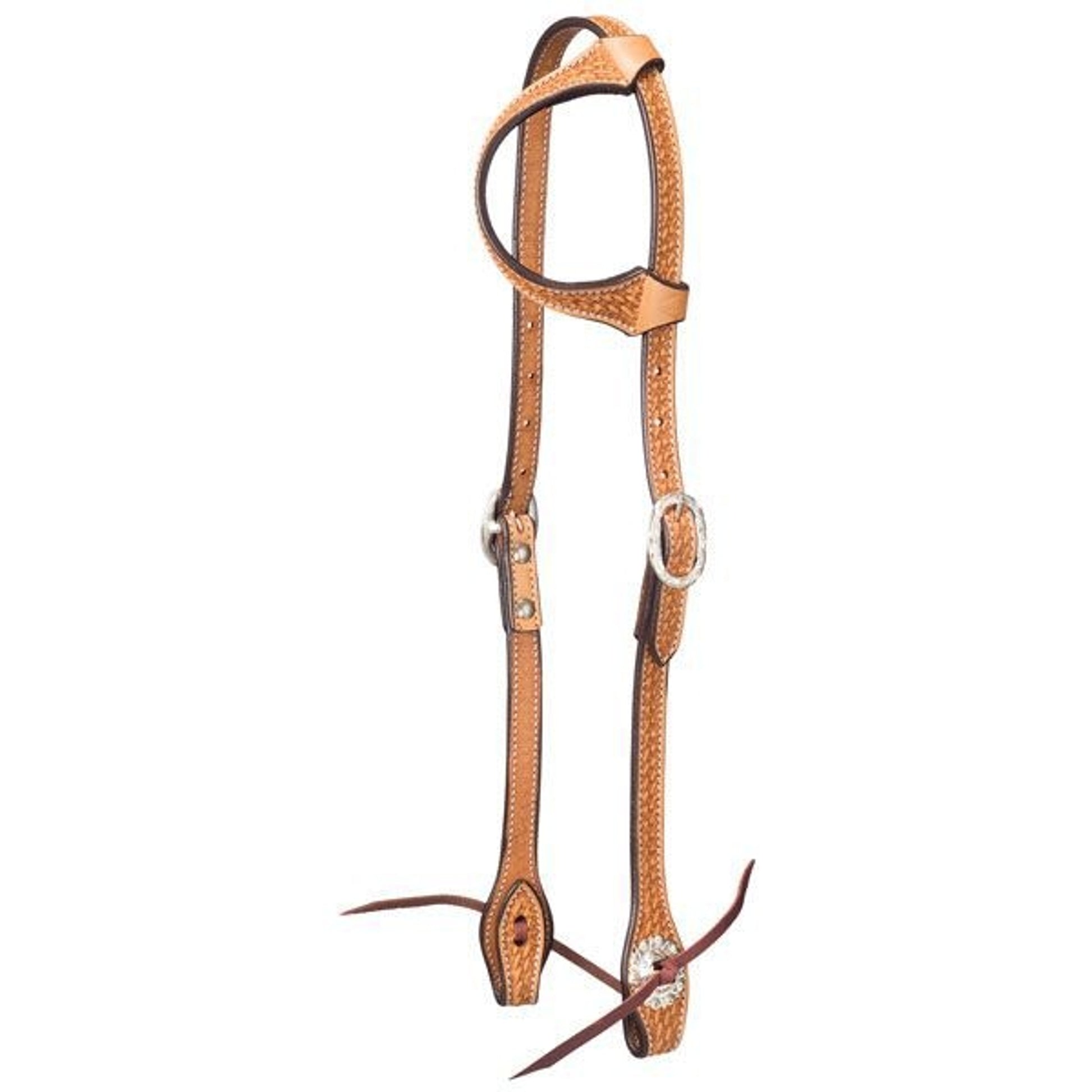 Leather Single Ear Headstall/Basket Stamp Brn
