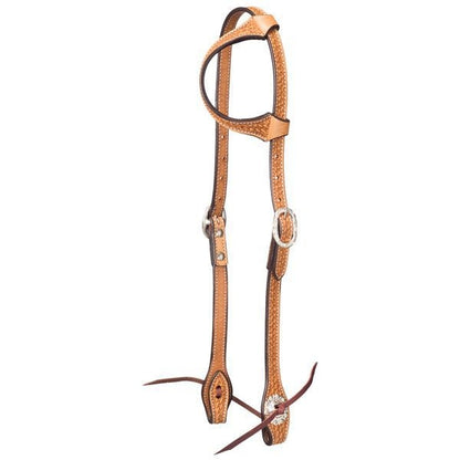 Leather Single Ear Headstall/Basket Stamp Brn