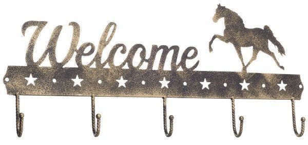 Gift Corral Welcome Sign Hook -Walking HorseBk/Wh