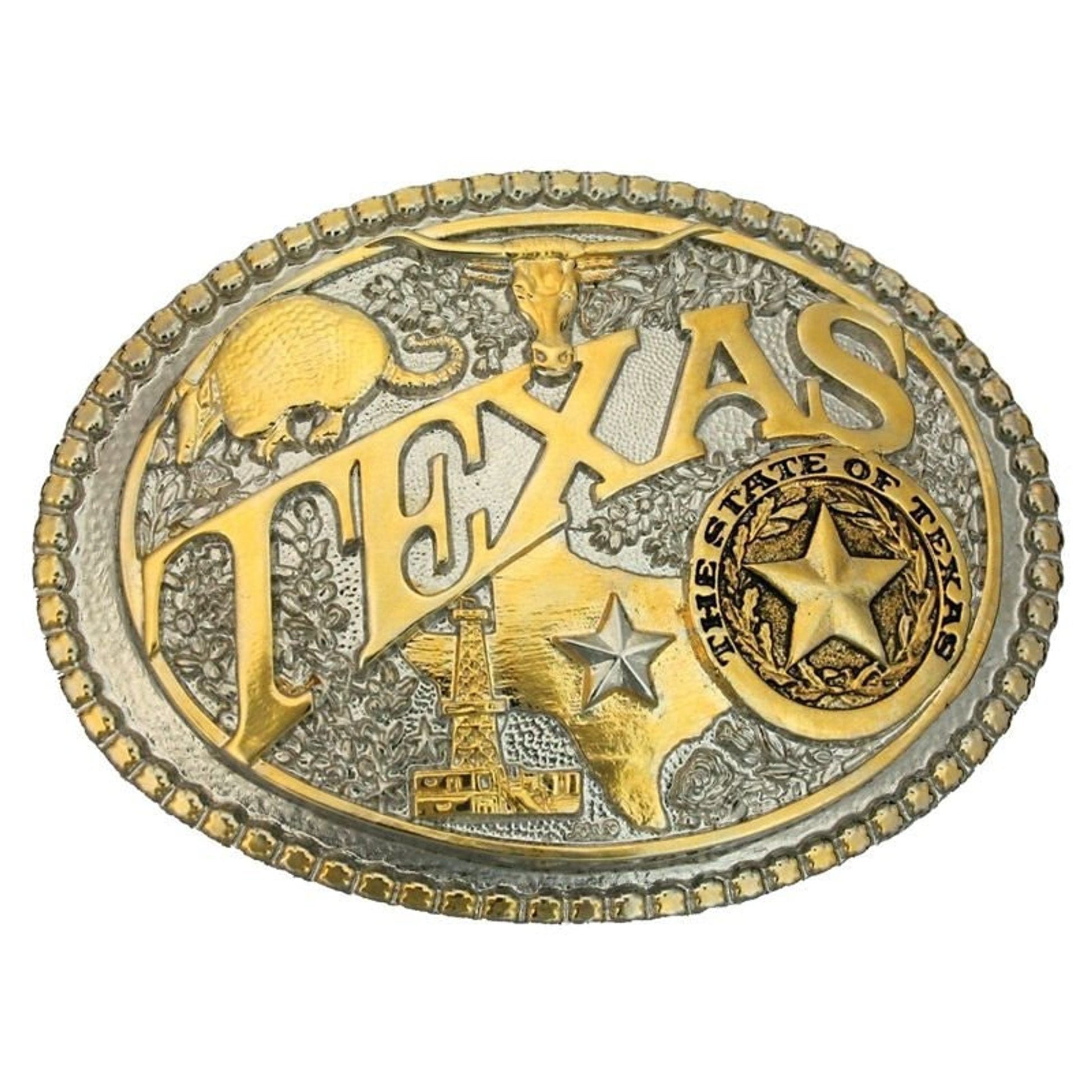 Modern Texas 2Tone Belt Buckle 4.25X3.25 Brn