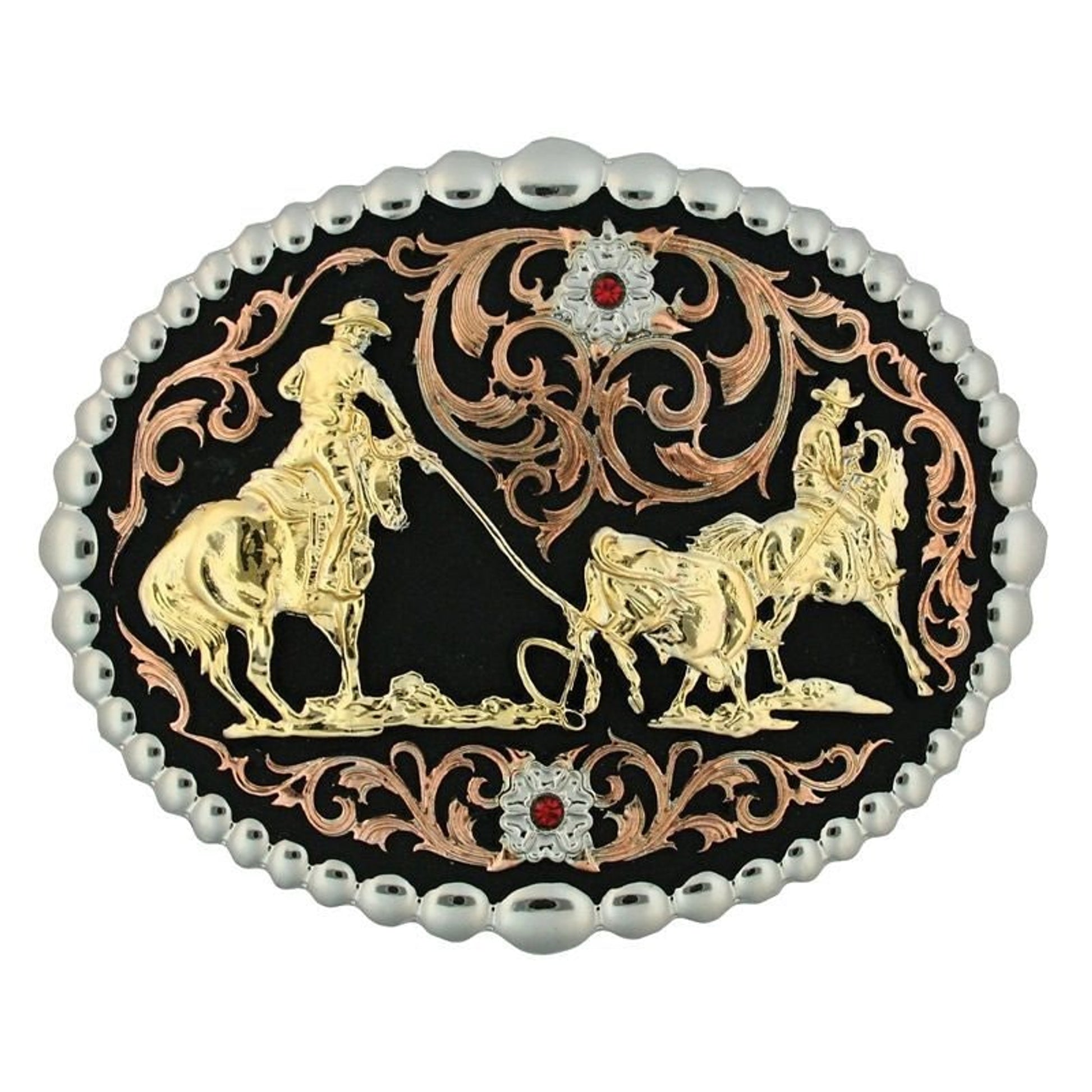 Tri Color Team Roper Belt Buckle 4.75X3.75 Br