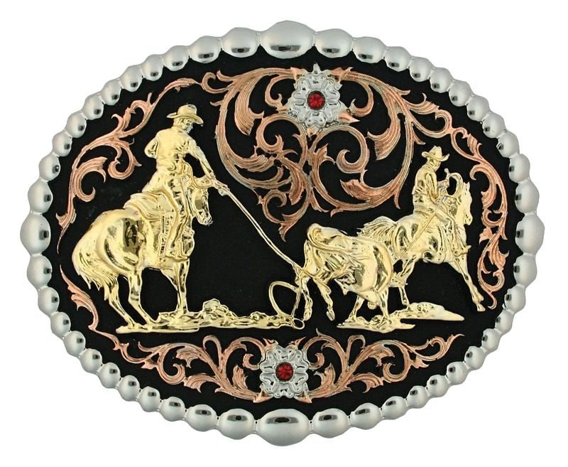 Tri Color Team Roper Belt Buckle 4.75X3.75 Br