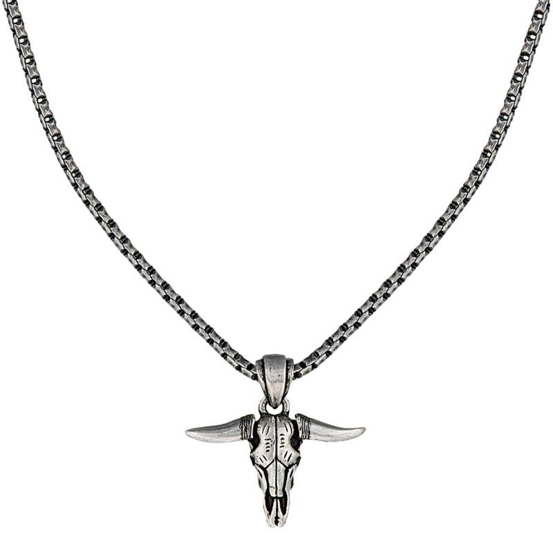 Montana Silver Carved Longhorn Skull Necklace