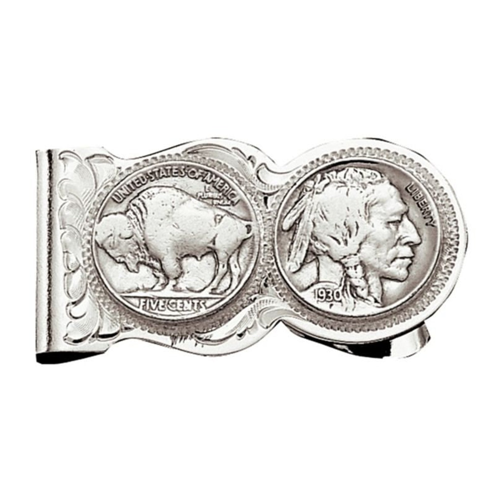 Buffalo Indian Nickel Scallop MoneyClip 2 X 1.125