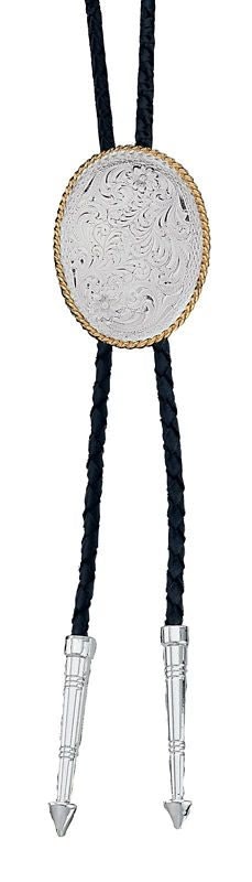 Montana Engraved Silver Bolo Tie Silver Gold