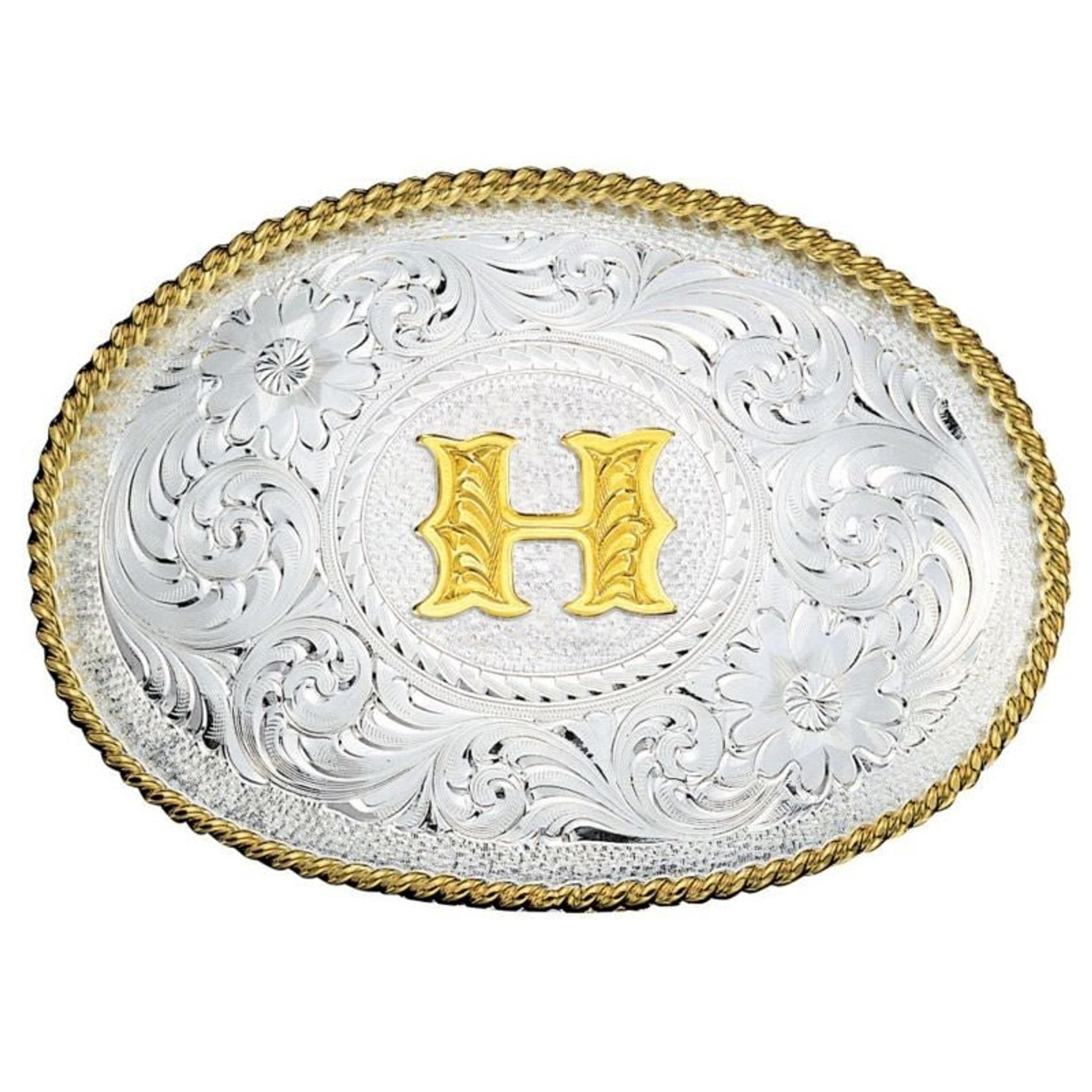 Initial Silver Engrave Gold Trim Belt Buckle B Brn