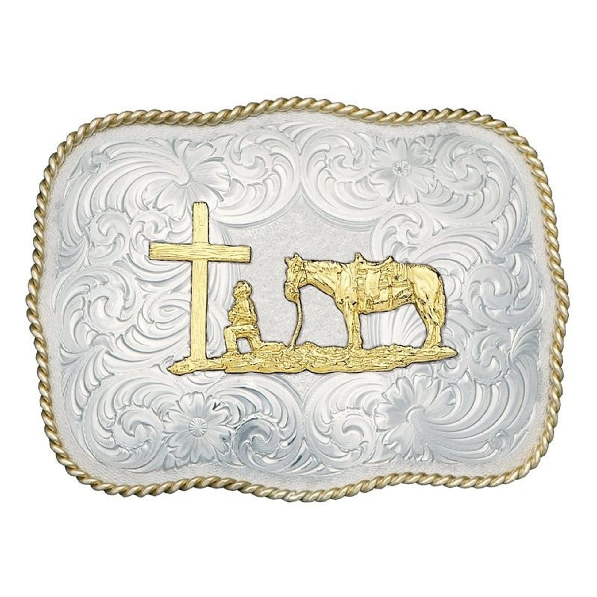 Scalloped German Silver Belt Buckle Brn