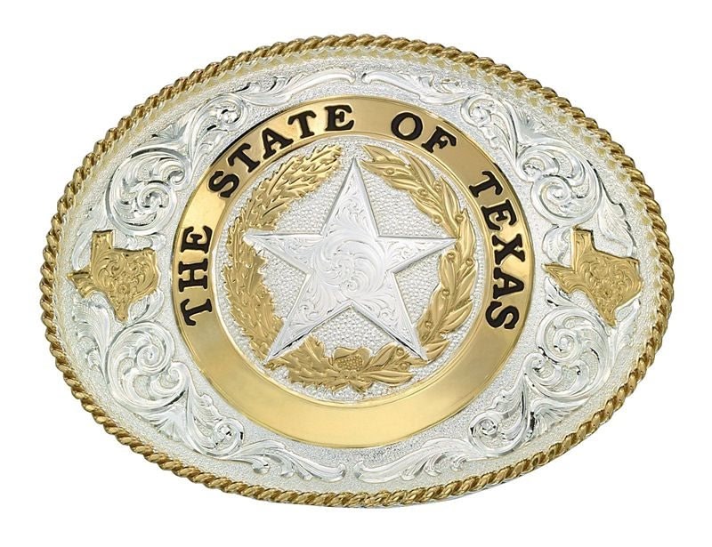 State Of Texas Star Seal Western Beltbuckle 4X3 Br
