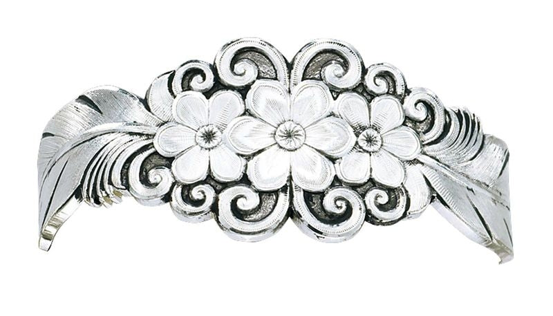 Silver Flower And Feather Spray Cuff Bracelet