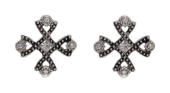 Montana Antiq Crystal Braided Cross Earrings