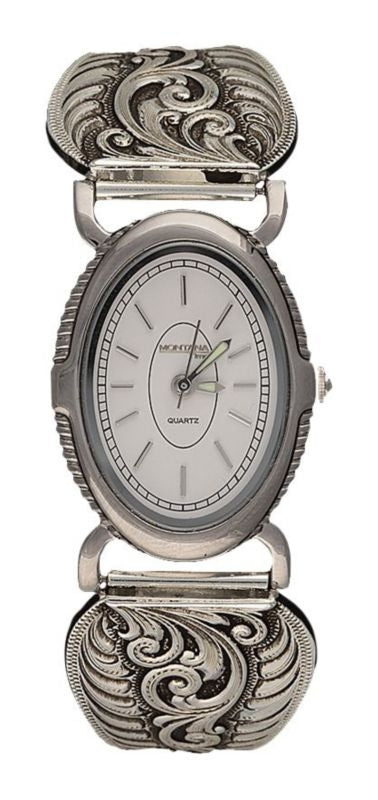 Antiqued Filigree Ladies Expansion BandWatchBk/Wh