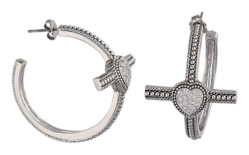 Montana Silver Faiths Heart Cross Hoop Earrings