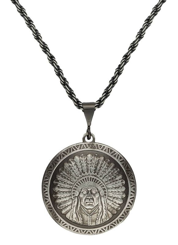 Montana Silver Gunmetal Chief Concho Necklace