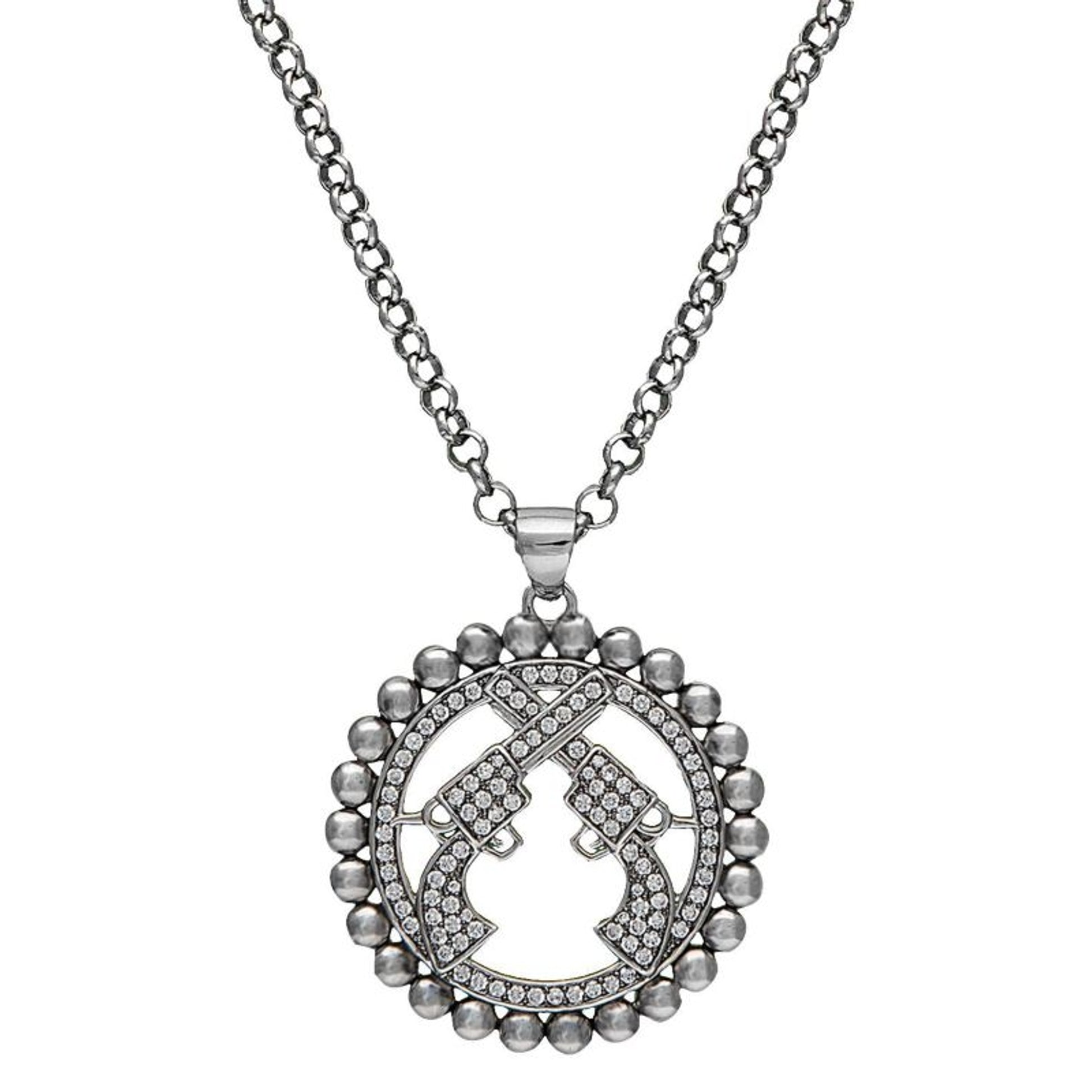 Montana Lg Studded Halo with Crossed Pistols Pendant