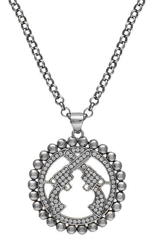 Montana Lg Studded Halo with Crossed Pistols Pendant