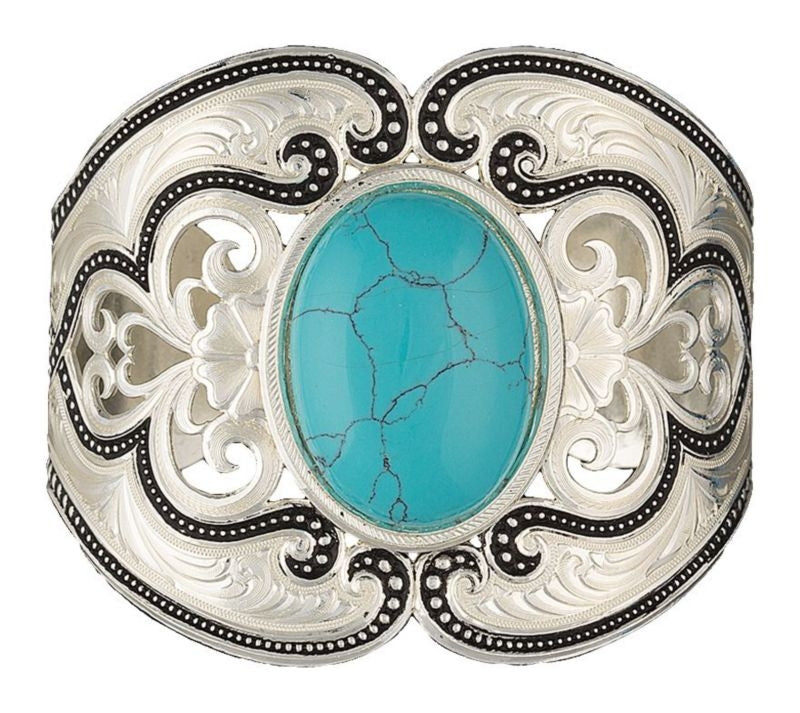 Silver Pinpoints Western Lace Cuff Bracelet/Turq