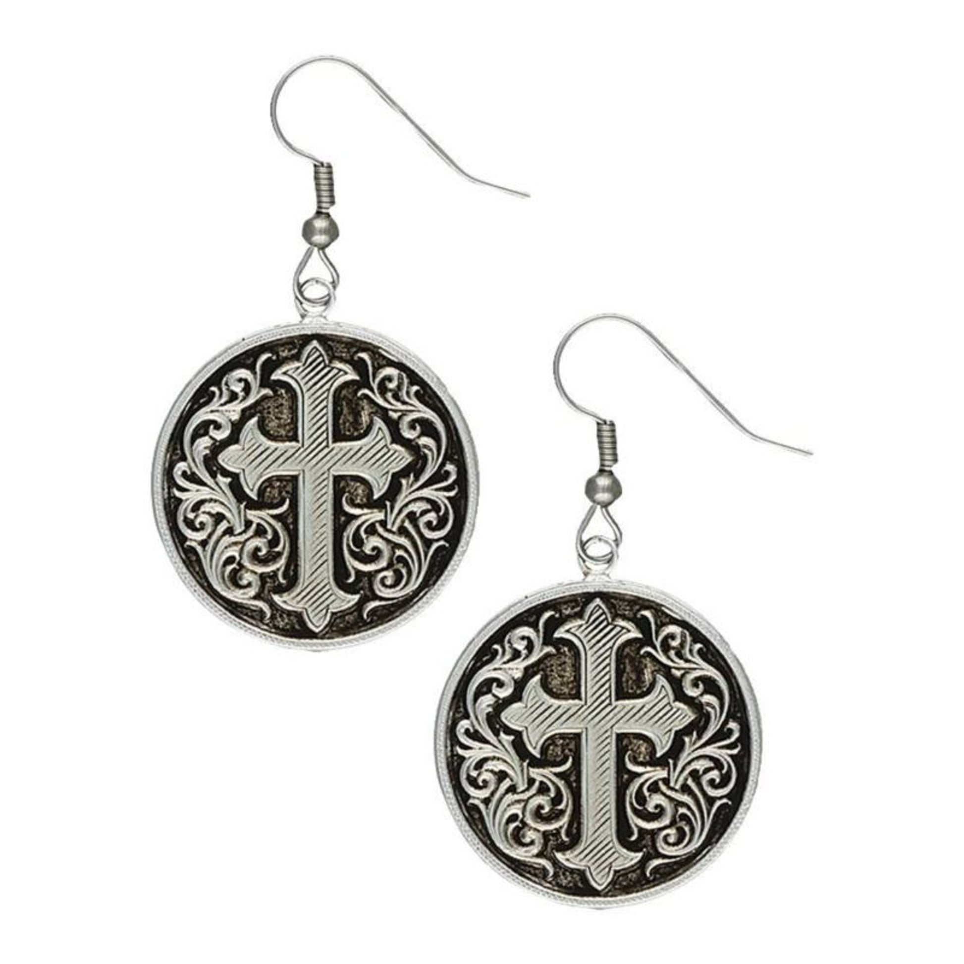 Montana Silver Antiq Cross Fleury Concho Earrings