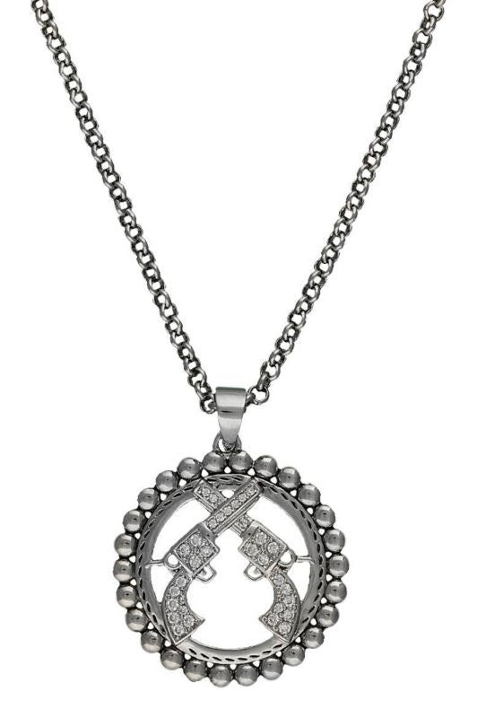 Montana Sm Studded Halo with Crossed Pistols Pendant
