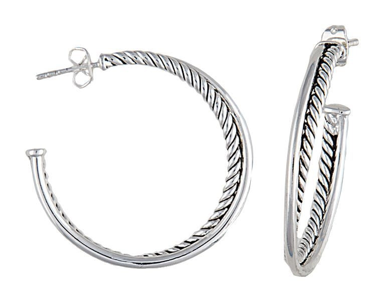 Twisted Rope And Wire Three Quarter Hoop Earrings