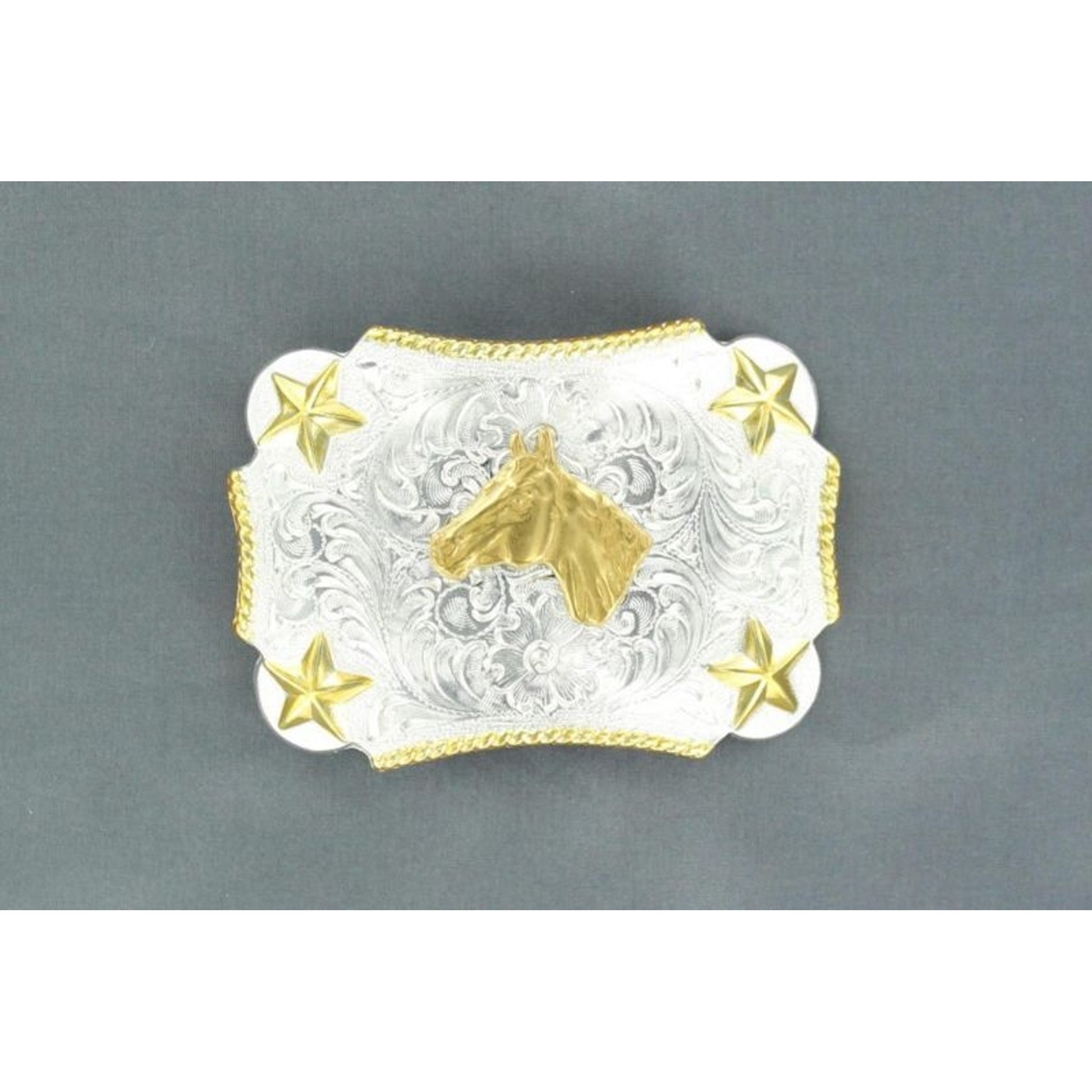 Nocona Kids Rect Star Horse Buckle Silvr/Gld