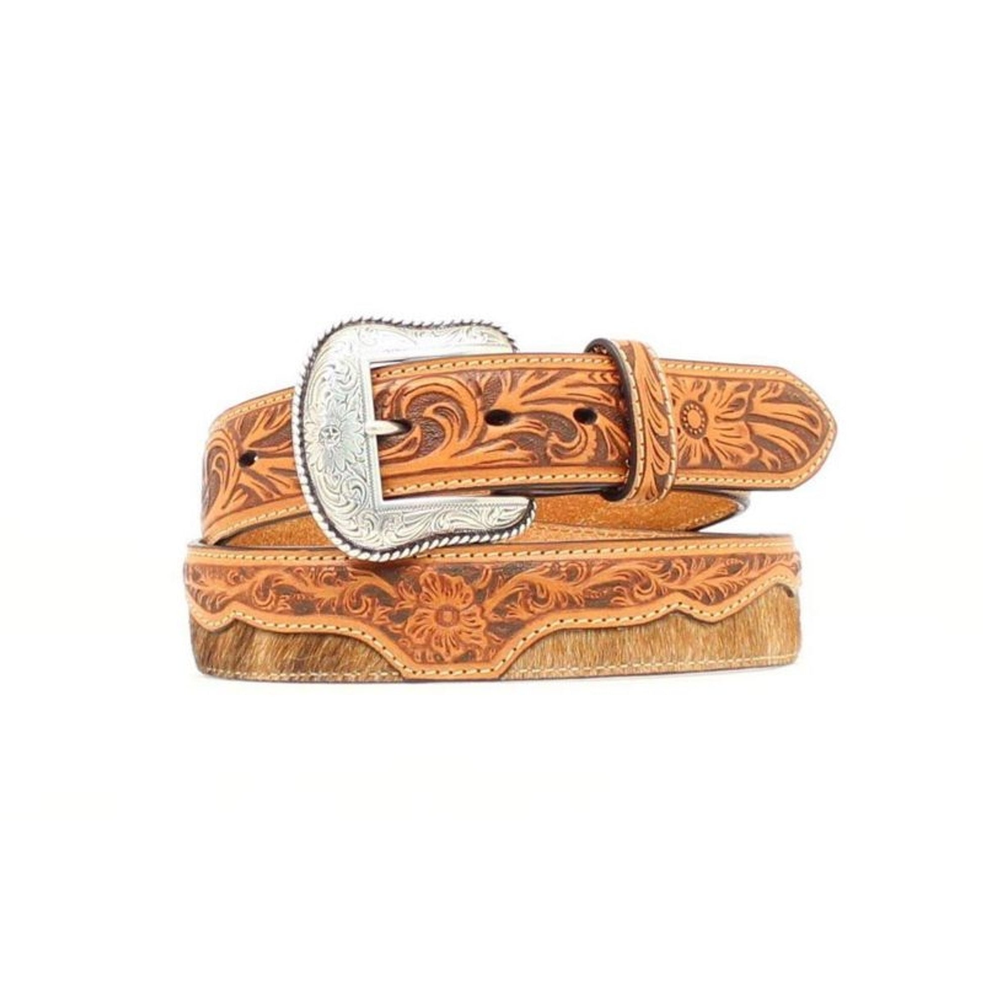 Nocona Hair Floral Angle Tool Leather Belt 32 Nat