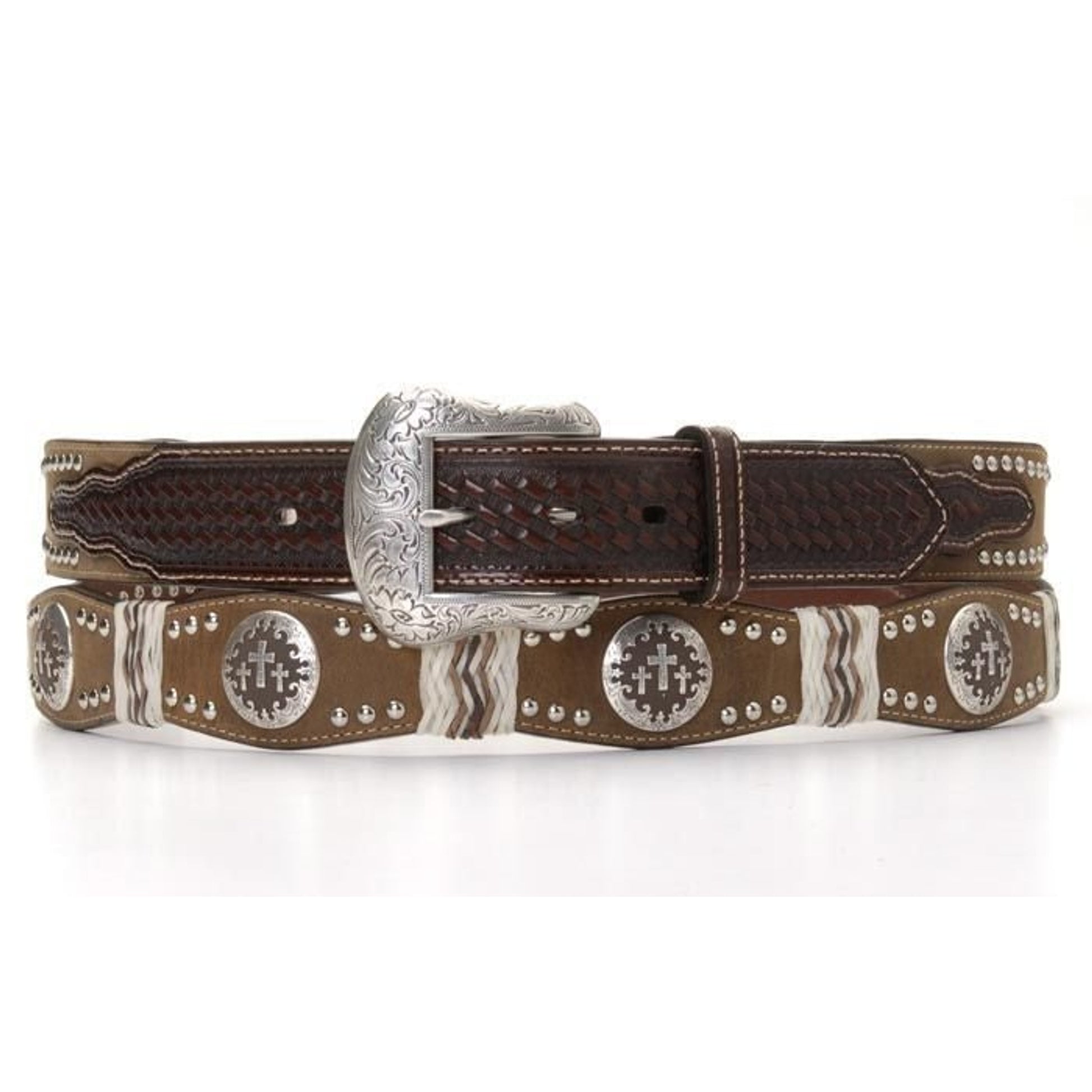 Nocona Three Cross Concho Scallop Belt 30 Brown