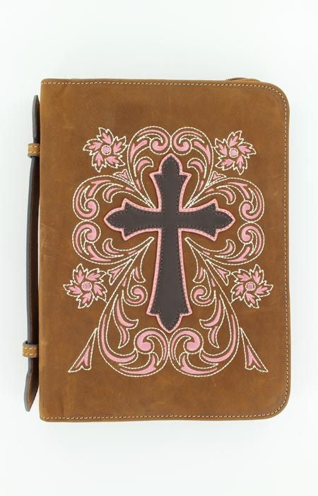 Mandf Western Embroidred Cross Bible CoverBk/Wh