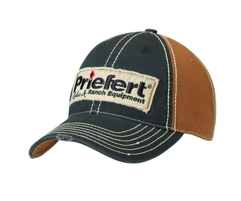 Priefert Youth Logo Vented Cap Tan Navy