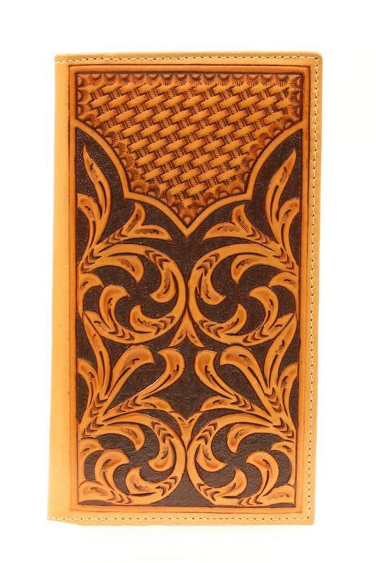Nocona Rodeo Floral Tooled WalletBk/Wh