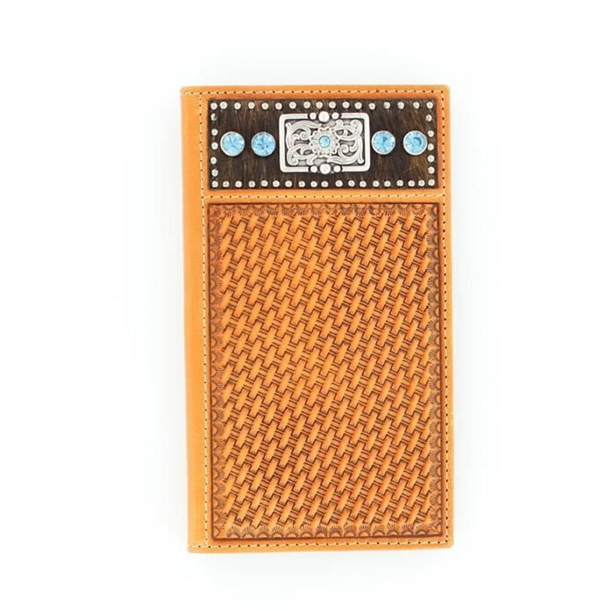 Nocona Rodeo Basketweave Hair Concho WalletBk/Wh