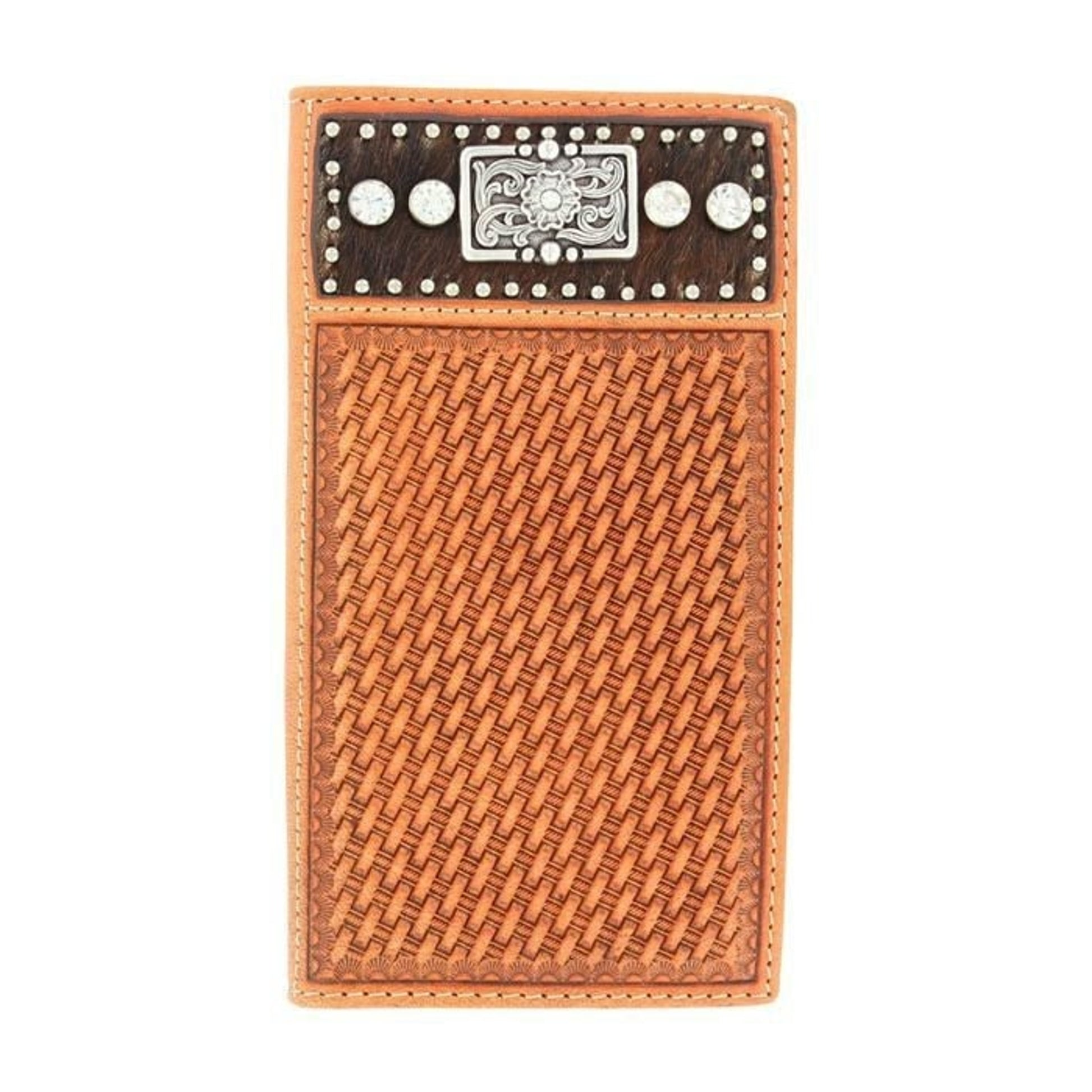 Nocona Rodeo Basketweave Hair Concho WalletBk/Wh