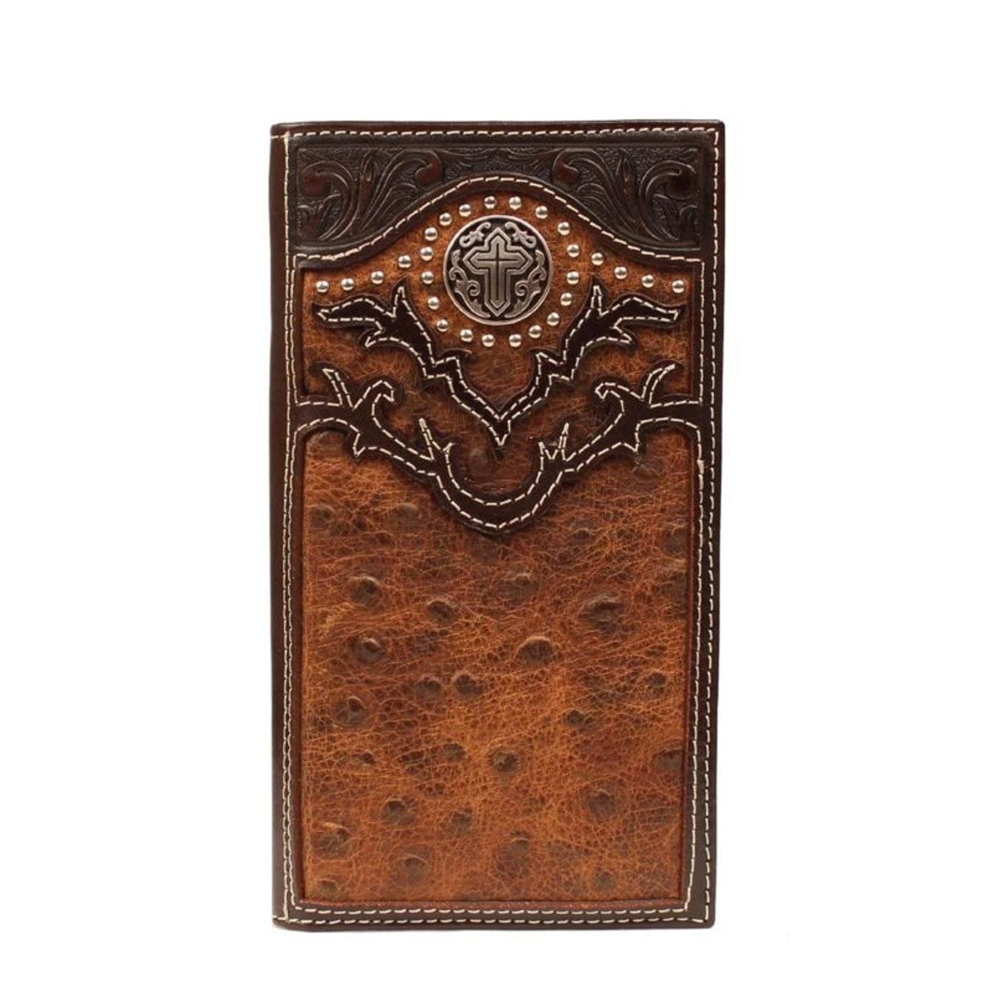 Nocona Rodeo Ostrich Cross Concho WalletBk/Wh