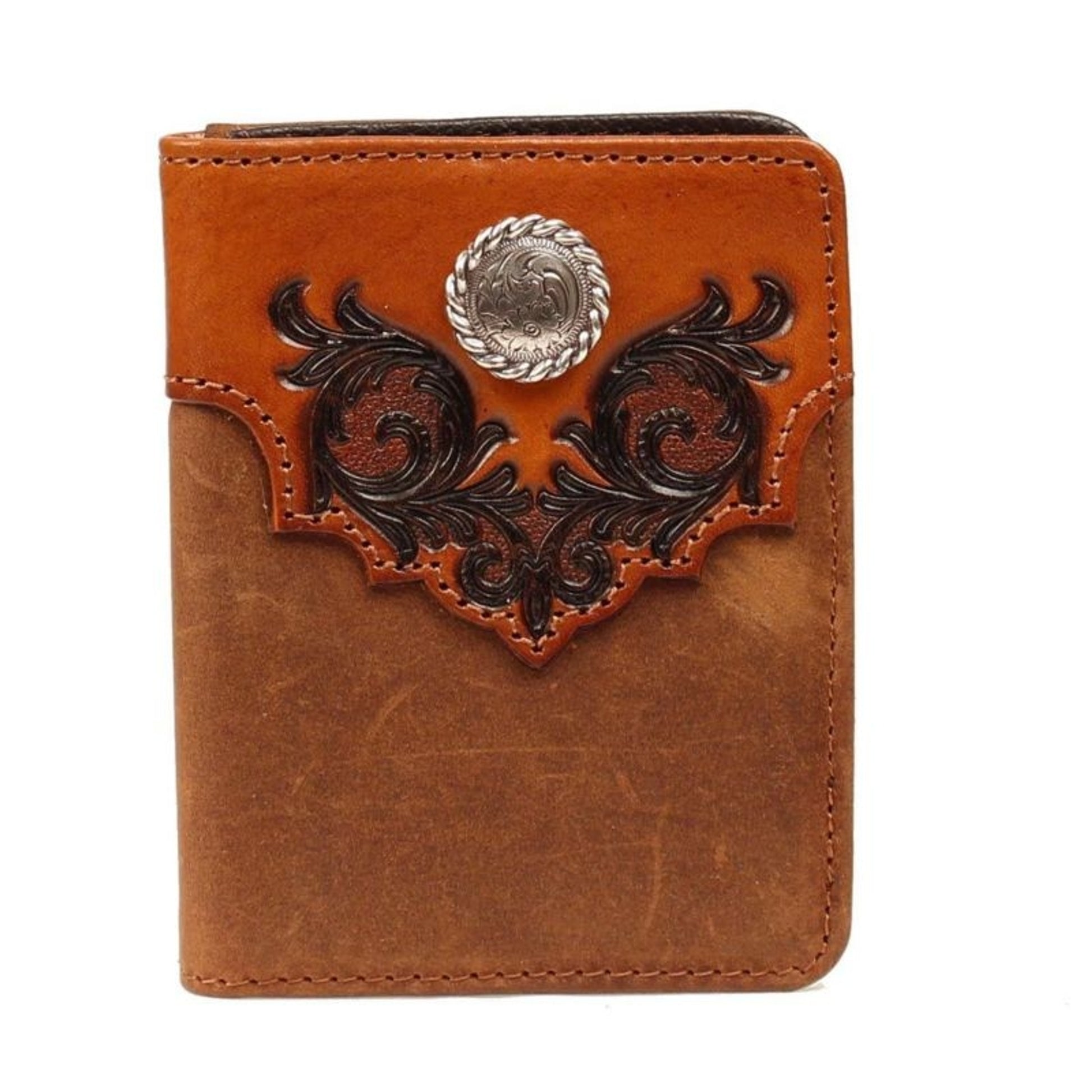 Nocona Bi-Fold Western Overlay Concho WalletBk/Wh