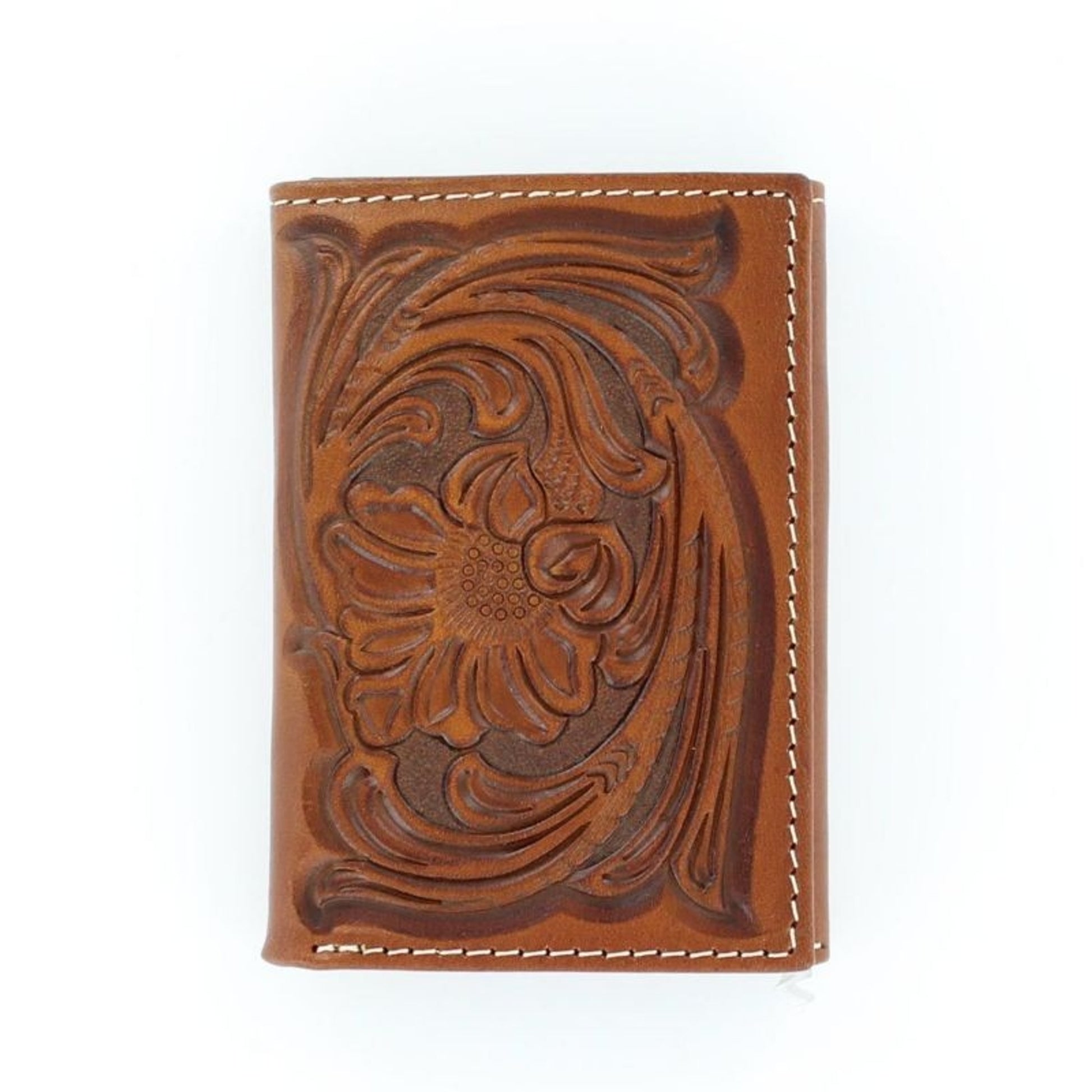 Nocona Trifold Floral Tooled WalletBk/Wh