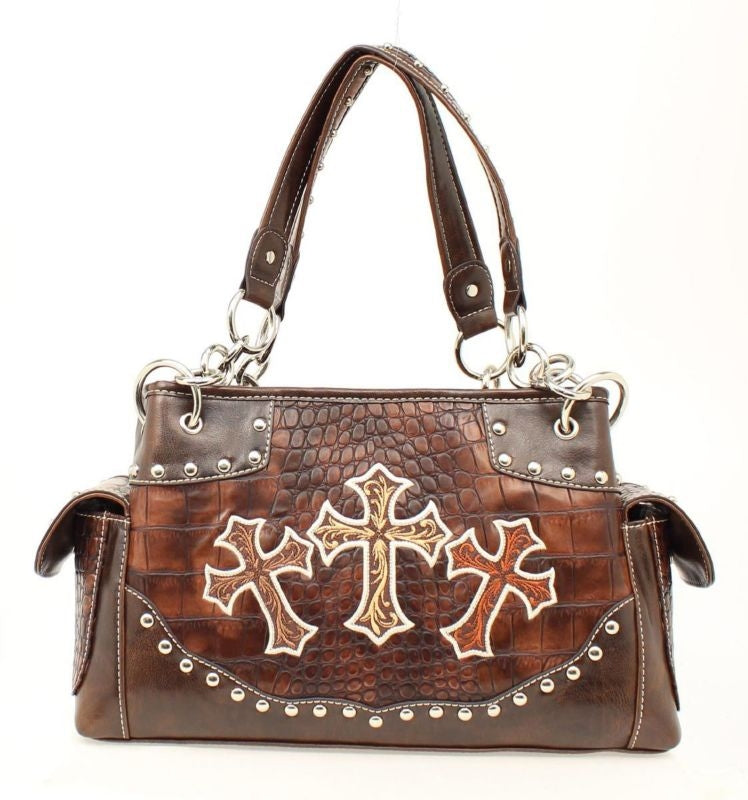 Blazin Roxx Three Crosses Satchel HandbagBk/Wh