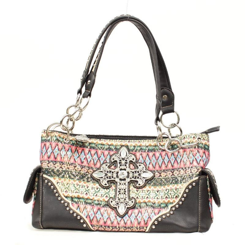Blazin Roxx Southwest Cross SatchelBk/Wh